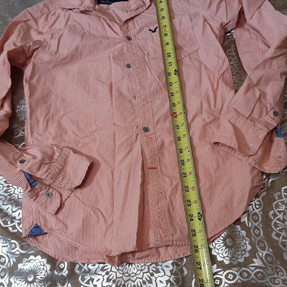 Mens American eagle outfiters long sleeve orange striped button up shirt xs/tp - Picture 4 of 8